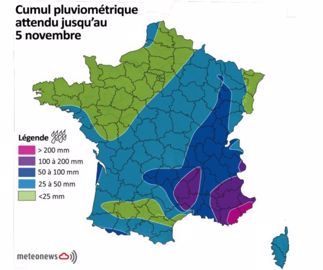 Épisode de fortes pluies la semaine prochaine sur le sud-est de la France