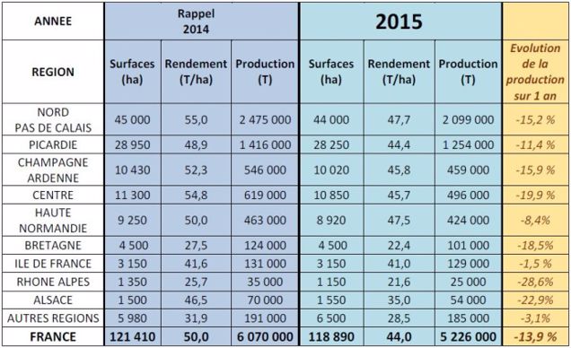 Production 2015 de pommes de terre.