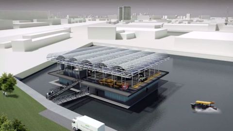La première ferme flottante au monde sera construite dans le port de Rotterdam et accueillera une quarantaine de Montbéliardes. (©Floating farm)