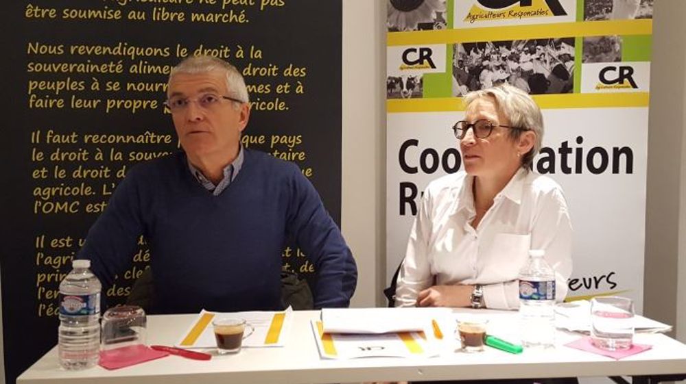 Bernard Lannes, président de la Coordination rurale, et Véronique Le Floc'h, secrétaire générale du syndicat, lors de la présentation de leurs voeux mercredi 10 janvier 2018. (©Terre-net Média)