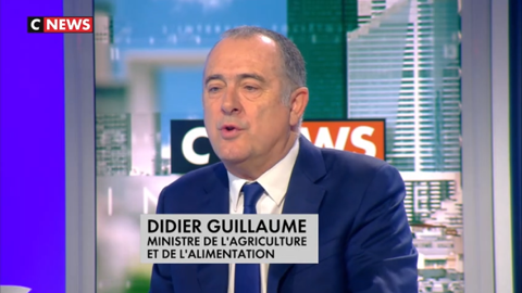 Didier Guillaume sur le plateau de CNews ce 5 décembre 2018 annonce le report des ordonnances de la loi alimentation. (©CNews) 