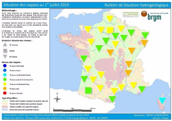 Situation des nappes au 1er juillet 2019