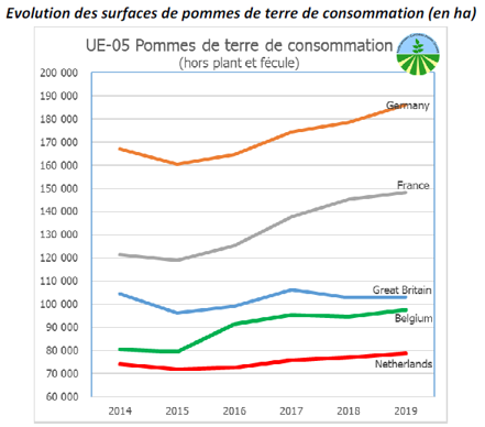 Évolution des surfaces de pommes de terre de consommation