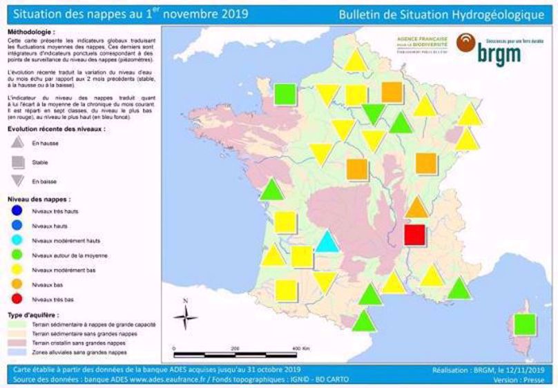 État des nappes phréatiques au 1er novembre 2019