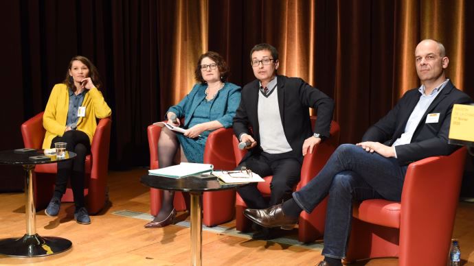 Controverses de l'agriculture et de l'alimentation, avec Cécile Leuba, de Greenpeace, à gauche, et Arnaud Rousseau, de la Fop, à droite