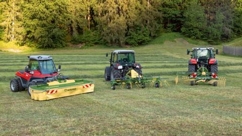 La gamme Highland de Krone est adaptée à la fenaison en zone montagneuse. (©Krone) La gamme Highland de Krone est adaptée à la fenaison en zone montagneuse. (©Krone)