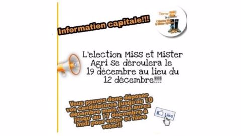 Petit changement de calendrier : les Miss et Mister agri 2021 seront dévoilés le 19 décembre et non le 12. Et les votes sont prolongés jusqu'au 17/12. (©Miss et Mister agri)