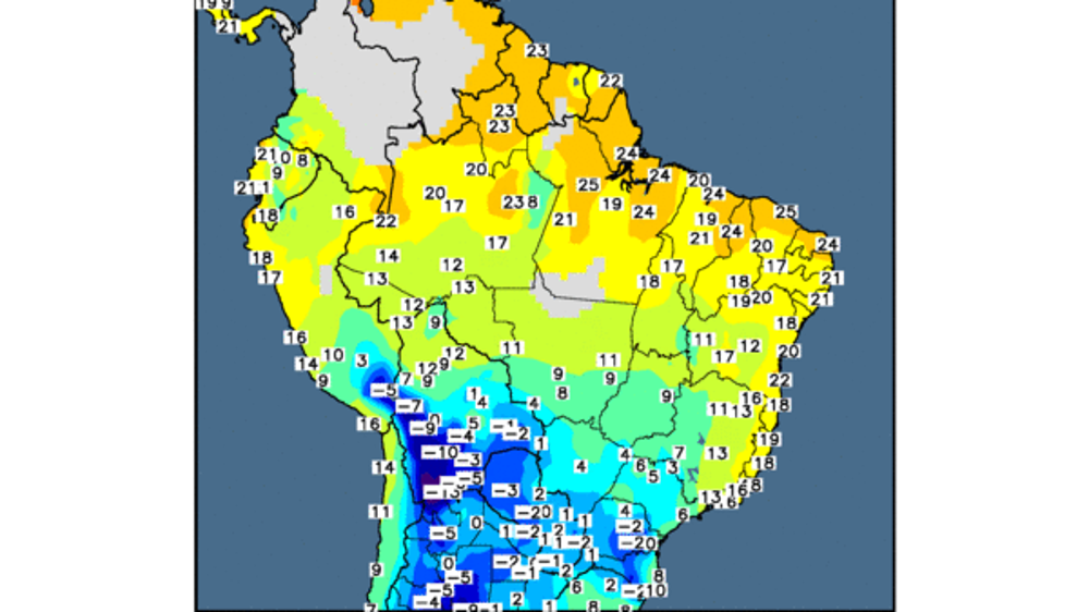Températures minimales au 30 juin. (©WorldAgWeather) Températures minimales au 30 juin. (©WorldAgWeather)