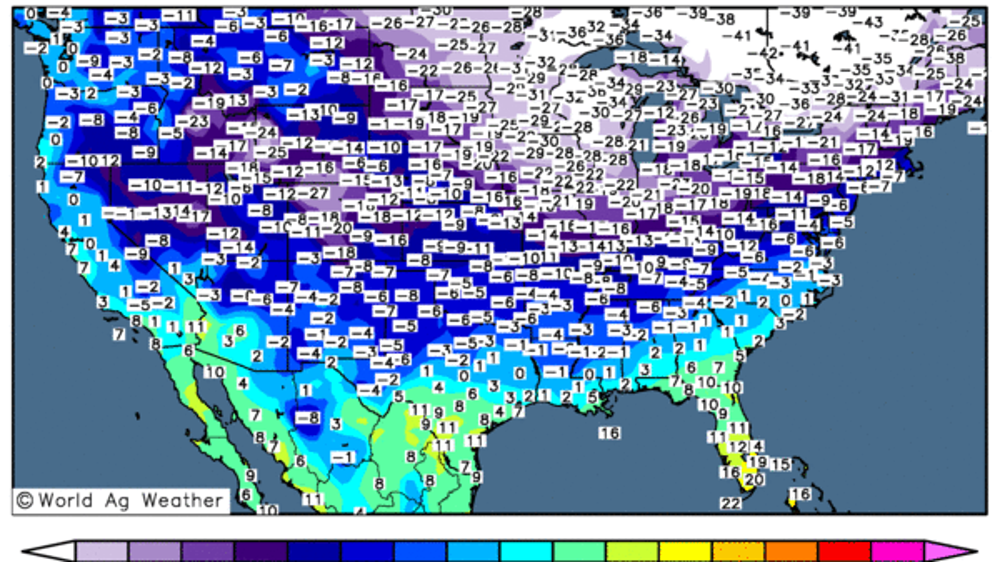 Températures aux US au 26 janvier. (©WorldAgWeather)