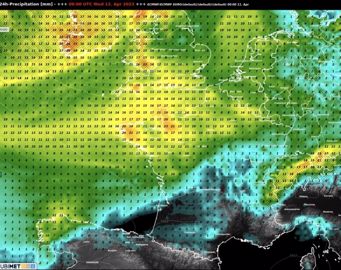 Cumul de pluies attendues les 24 prochaines heures
