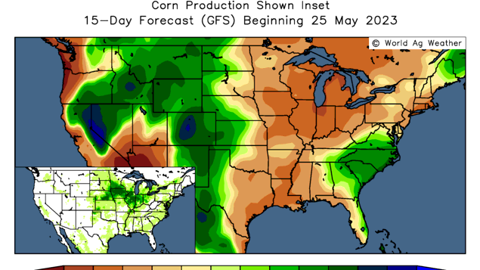 La Corn Belt risque de manquer d'eau sur la prochaine quinzaine. (©WorldAgWeather) La Corn Belt risque de manquer d'eau sur la prochaine quinzaine. (©WorldAgWeather)