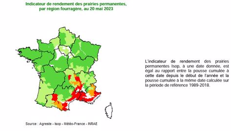 Pousse de l'herbe en France au 20 mai 2023