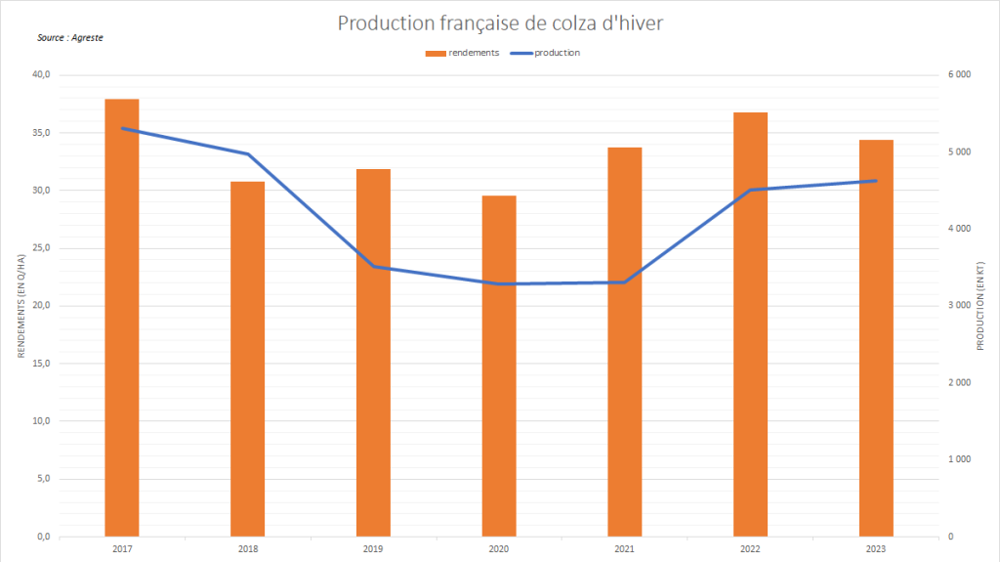 Agreste annonce des potentiels de rendements de colza encore élevés.