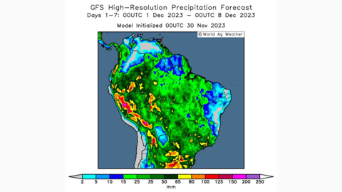 Des pluies devraient balayer le Brésil début décembre.