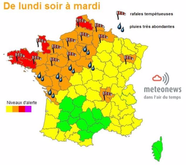Avis de tempête entre lundi soir et mardi