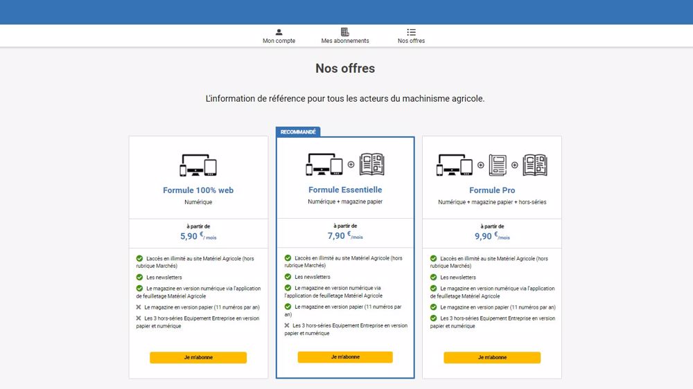 Nouvelles offres et nouveau site abonnement de Matériel Agricole