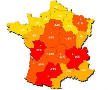 Evolution des rendements de la récolte 2011, au 18 août 2011, comparé aux rendements de la récolte 2010.