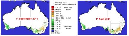 Ndvi au 1er août 2011 et au 1er septembre 2011. Cliquer pour agrandir.
