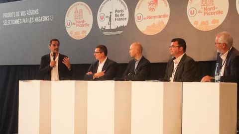 Serge Papin, président de Système U, s'exprime à l'occasion du salon Système U Nord-Ouest et de la présentation de la démarche U de nos régions et des engagements de Système U en faveur des producteurs. © A. Dufumier