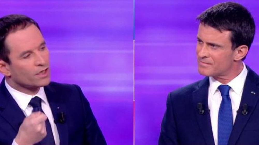 Capture d’écran du débat du 26 janvier entre Benoît Hamon et Manuel Valls sur TF1.