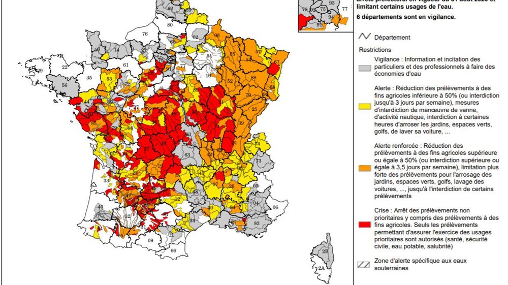 79 départements soumis à des restrictions en eau
