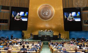 Le président ukrainien Volodylyr Zelensky s'est exprimé à distance lors de l'Assemblée générale de l'ONU. Le président ukrainien Volodylyr Zelensky s'est exprimé à distance lors de l'Assemblée générale de l'ONU.