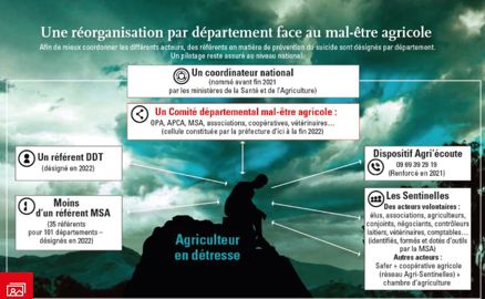 Le dispositif contre le mal-être agricole articule plusieurs acteurs au niveau départemental. © GFA