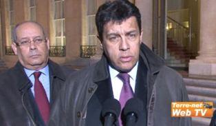 Xavier Beulin, dans la cour de l'Elysée, à l'issue de son entretien avec Nicolas Sarkozy le 18 janvier 2011.