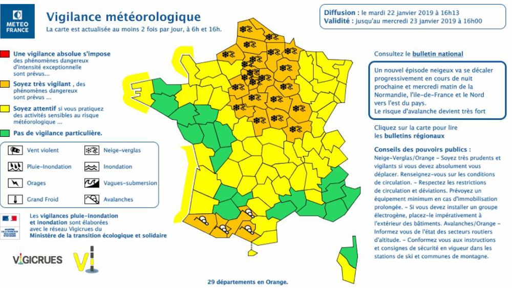 29 départements en alerte orange