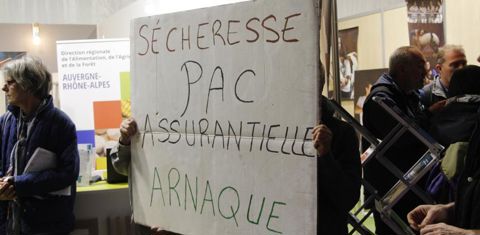 Une quinzaine de manifestants de la Confédération paysanne ont traversé les allées du Sommet de l’élevage jusqu’au stand du ministère de l’Agriculture. © A. Marcotte/GFA