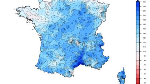 Rapport à la moyenne du cumul de précipitations. © Météo-France