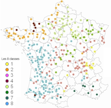 Cartographie de huit grands types d'environnements pour la culture du blé tendre.