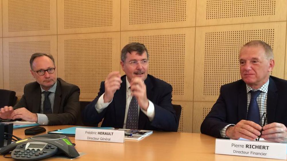 Au centre, Frédéric Hérault, directeur général d’Agrica, présente les résultats du groupe ce 29 mai 2018. © M. Salset/GFA