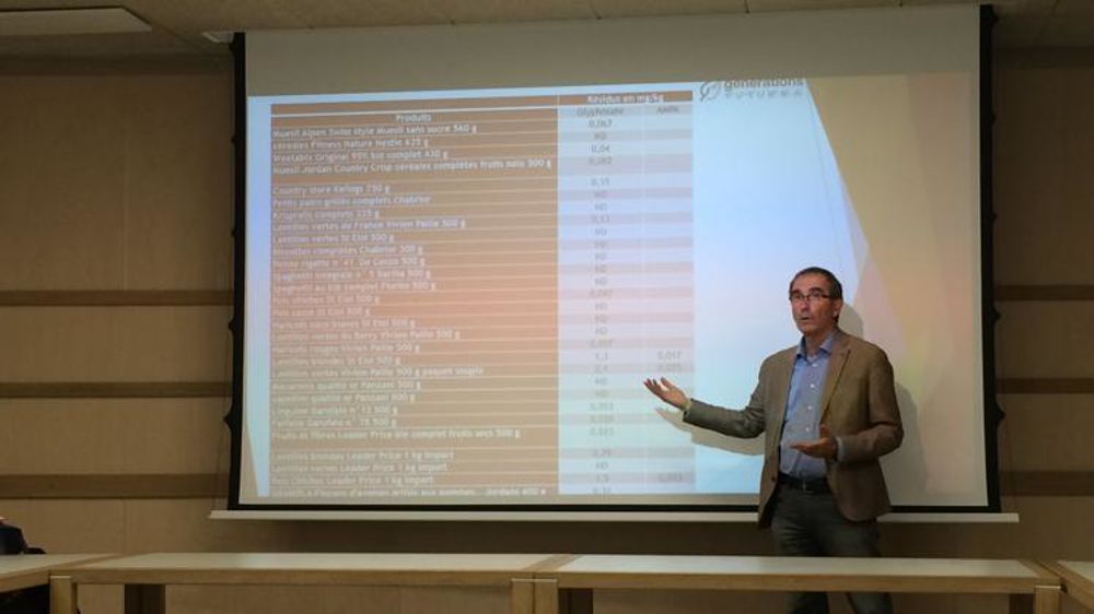 François Veillerette, directeur et porte-parole de Générations Futures, lors de la conférence de presse de présentation des résultats de leur nouvelle enquête. © C. Fricotté/GFA