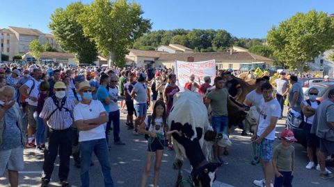 Près d’un millier de manifestants se sont rassemblés le 21 août 2020, à Crest (Drôme), pour manifester contre la création par l’Aspas de réserves de vie sauvage dans le département. © D.R. Près d’un millier de manifestants se sont rassemblés le 21 août 2020, à Crest (Drôme), pour manifester contre la création par l’Aspas de réserves de vie sauvage dans le département. © D.R.