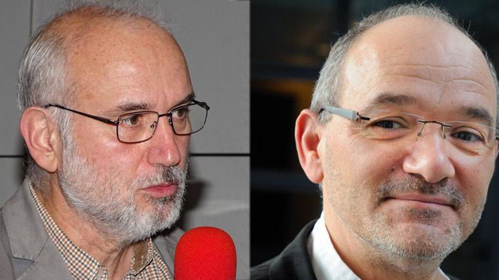 De gauche à droite, Nicolas Eterradossi, chef de l’unité de virologie aviaire à l’Anses, et Gilles Salvat, directeur de la santé animale.