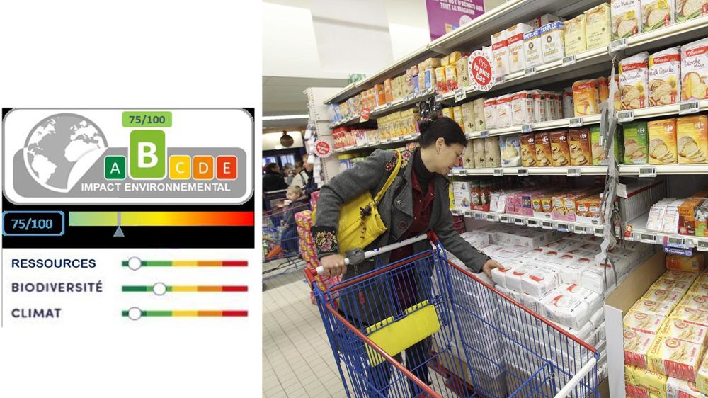 Exemple d’affichage environnemental des produits alimentaires extrait du rapport gouvernemental et dont pourrait s’inspirer le format officiel.