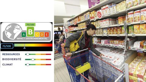 Exemple d’affichage environnemental des produits alimentaires extrait du rapport gouvernemental et dont pourrait s’inspirer le format officiel.