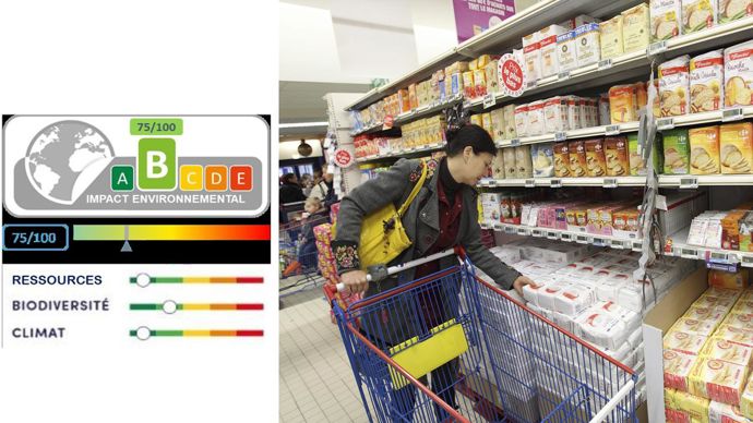 Exemple d’affichage environnemental des produits alimentaires extrait du rapport gouvernemental et dont pourrait s’inspirer le format officiel. Exemple d’affichage environnemental des produits alimentaires extrait du rapport gouvernemental et dont pourrait s’inspirer le format officiel.