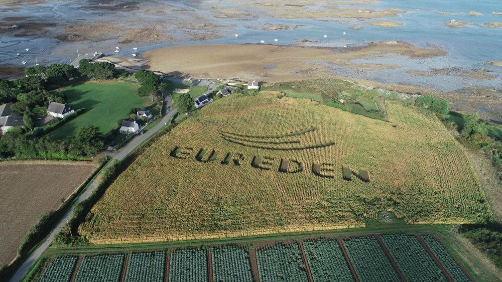 Photo prise par un drone de la parcelle d’un adhérent qui avait été préparée pour l’annonce du lancement d’Eureden.