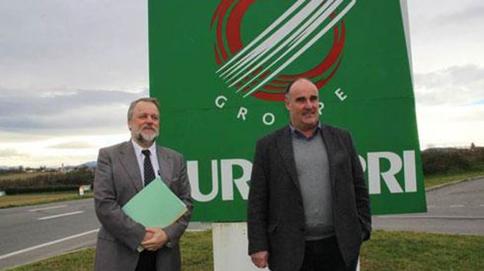 Lundi 3 février, Olivier Gémin, directeur général de Lur Berri (à gauche), et Sauveur Urrutiaguer, président, à la sortie du point presse. © LE SILLON Lundi 3 février, Olivier Gémin, directeur général de Lur Berri (à gauche), et Sauveur Urrutiaguer, président, à la sortie du point presse. © LE SILLON