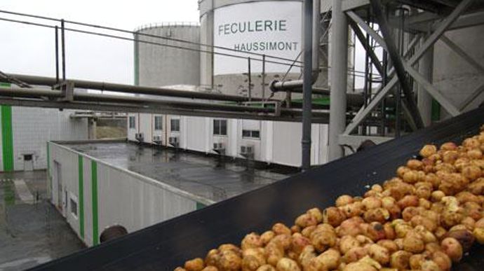 La féculerie d'Haussimont, dans la Marne, transforme 270 000 tonnes par an de pommes de terre féculières produites par les 268 adhérents de la Scaf. La féculerie d'Haussimont, dans la Marne, transforme 270 000 tonnes par an de pommes de terre féculières produites par les 268 adhérents de la Scaf.