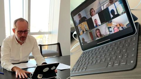 Sébastien Graff, DRH d’InVivo, en visioconférence avec des collaborateurs du groupe, dont les salariés en télétravail ont été invités à y rester jusqu’à fin août. Tout le personnel va recevoir une gratification suite à la crise Covid-19.