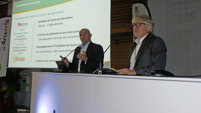 Le président d'Arterris, Jean-François Naudi (à g.), et le directeur général, Christian Reclus, ont présenté les résultats, devant une audience record de 98 délégués qui représentaient les 25 000 adhérents.
