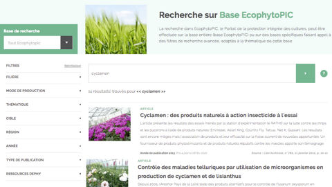 Portail web www.ecophytopic.fr/ via son moteur de recherche.