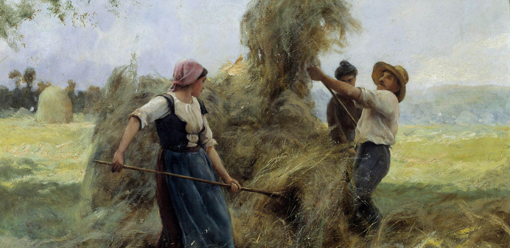 Bien que pouvant être mis à la porte par son propriétaire, le métayer faisait de son travail l'essence de sa vie. (Julien Dupré, les foins, 1880)