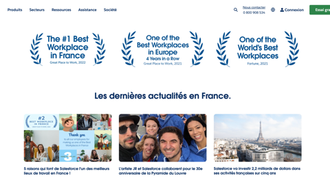 Capture d'écran de la page carrière de Salesforce.