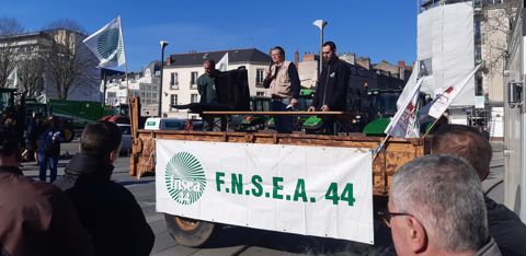 Entre 200 et 300 éleveurs étaient rassemblés devant la préfecture de Loire-Atlantique, ce 20 février 2023, pour demander le versement rapide des indemnisations relatives à la grippe aviaire. Entre 200 et 300 éleveurs étaient rassemblés devant la préfecture de Loire-Atlantique, ce 20 février 2023, pour demander le versement rapide des indemnisations relatives à la grippe aviaire.