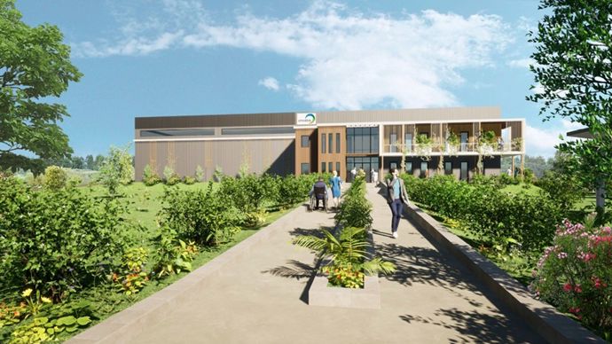 Maquette du site de production que la société Amoéba espère pouvoir construire dans le Vaucluse.