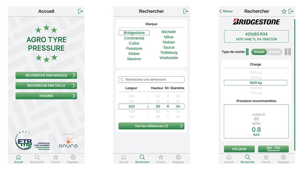 Les préconisations de pression dans l'application Agro Tyre Pressure Les préconisations de pression dans l'application Agro Tyre Pressure
